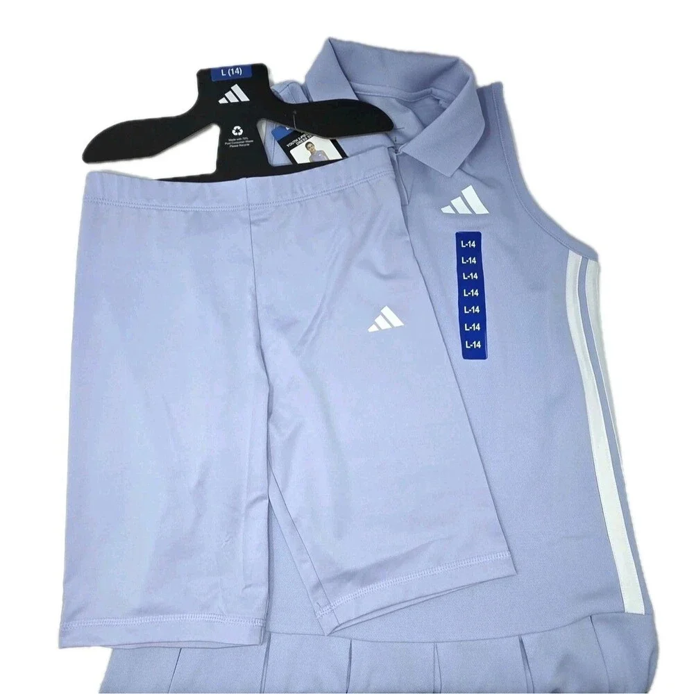 adidas Youth Polo Dress + Bike Shorts 2-pc Set Purple Violet Girls Size L (14)